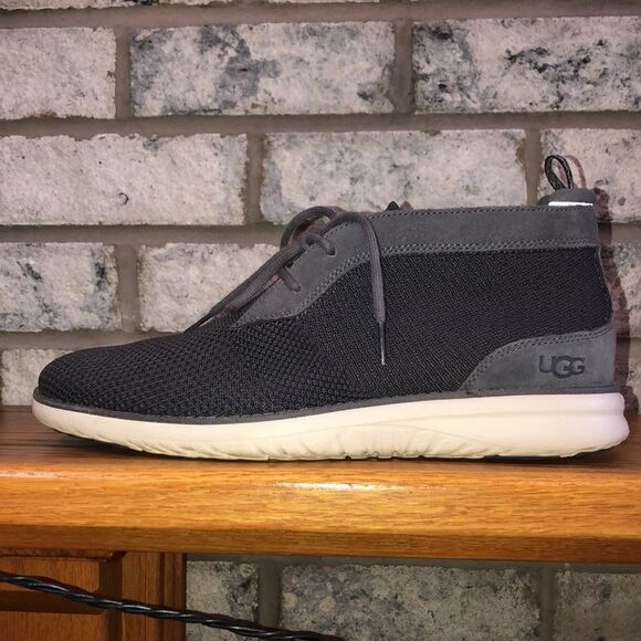 UGG 11 Energ Treadlite Gray Knit Suede Light Lace Up Boots White Sole - Picture 3 of 13